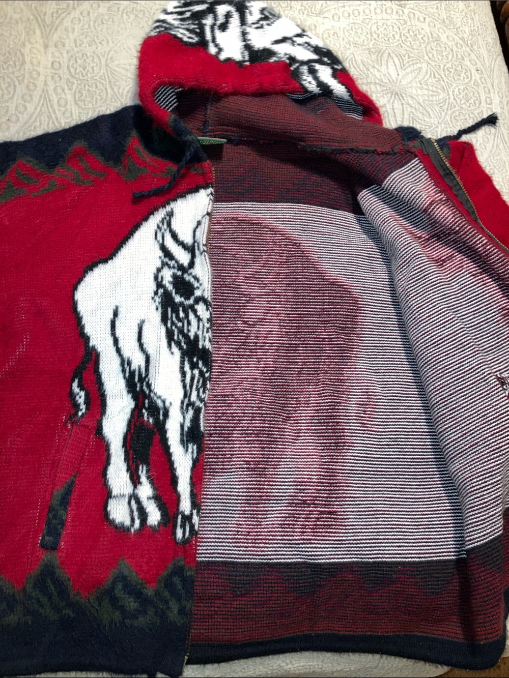 Red Buffalo Graphic Wool Zip-Up Hooded Sweater - Picture 8 of 11